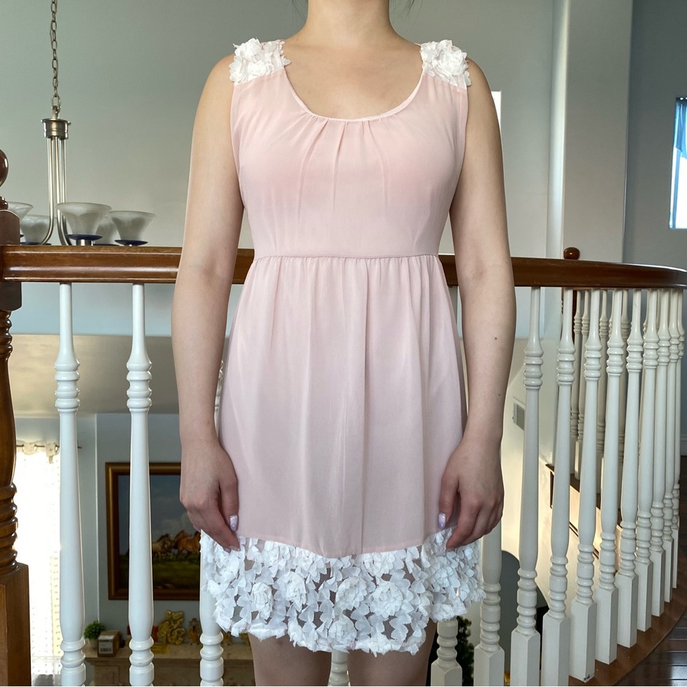 Pink T. Floral Straps and Hem Sleeveless Chiffon Pink Dress Women's Size S